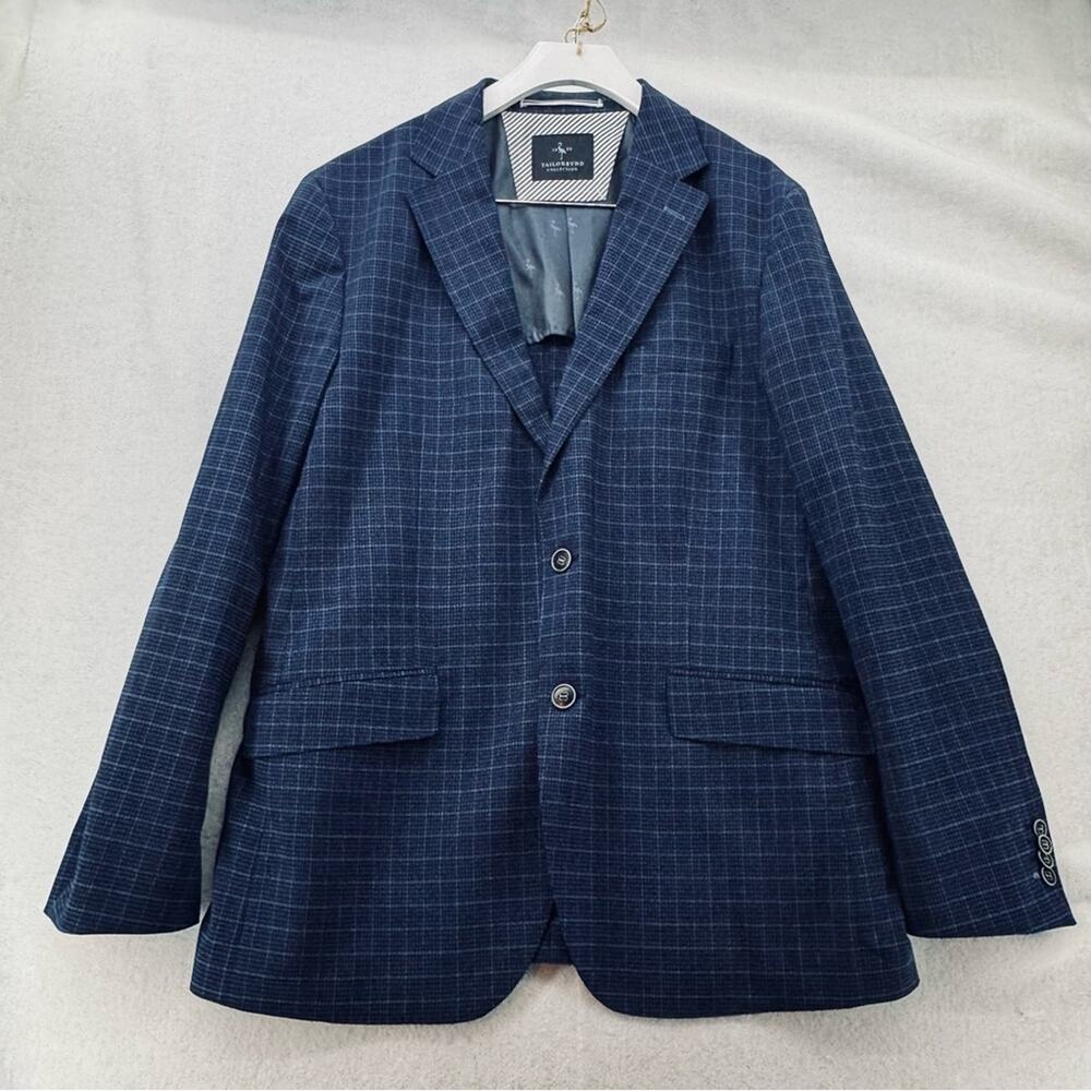 EUC Tailorbyrd Men's Wool Blend Plaid Sport Coat Navy size 42R Blazer